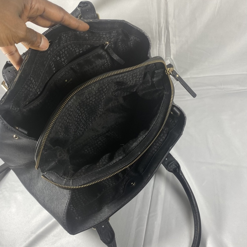Kate Spade Satchel Bag Womens Black Leather Structured Tote Purse Gold Hardware - Picture 7 of 10